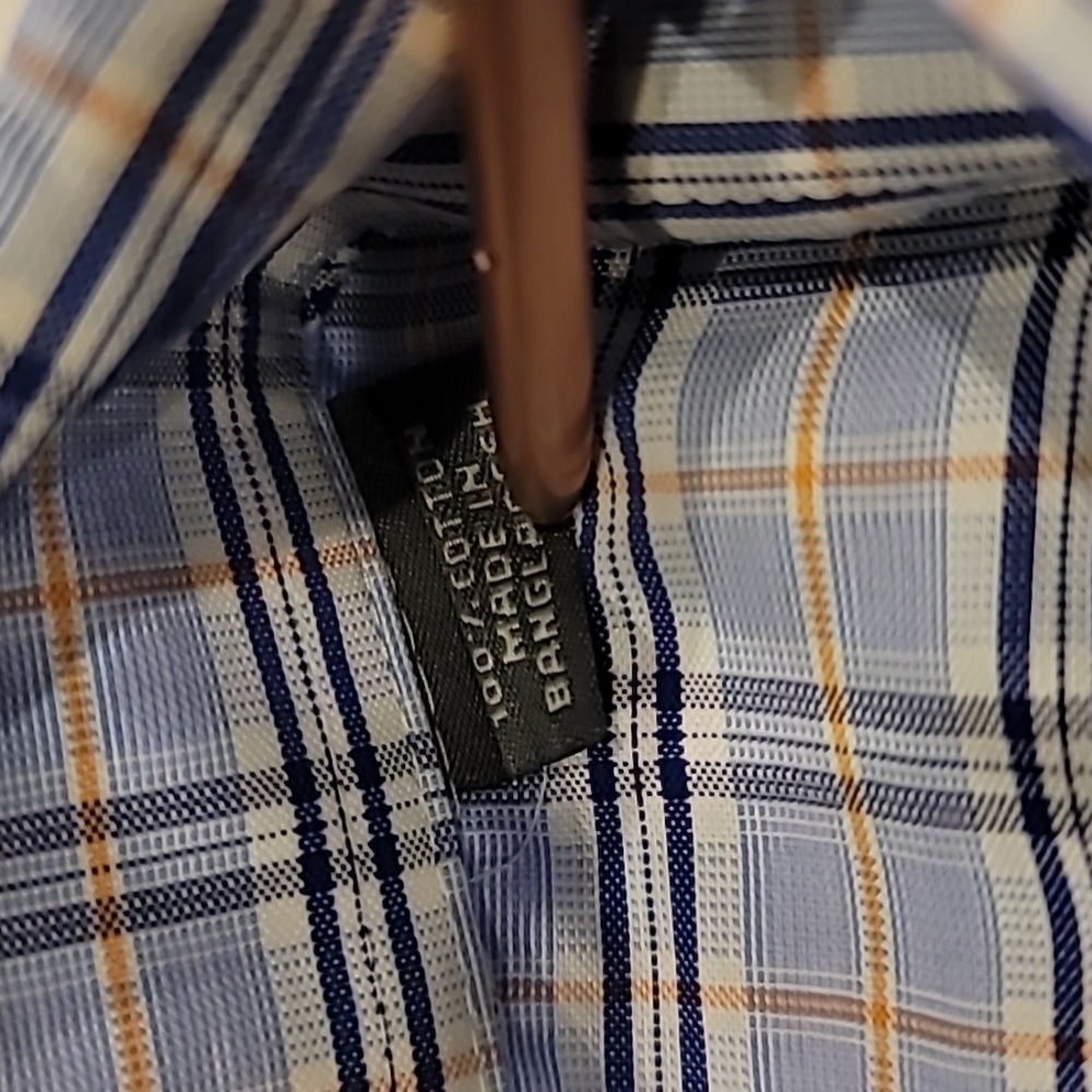 Kenneth Cole Reaction Plaid Button Down Shirt Blue 17-17.5 - Picture 8 of 10
